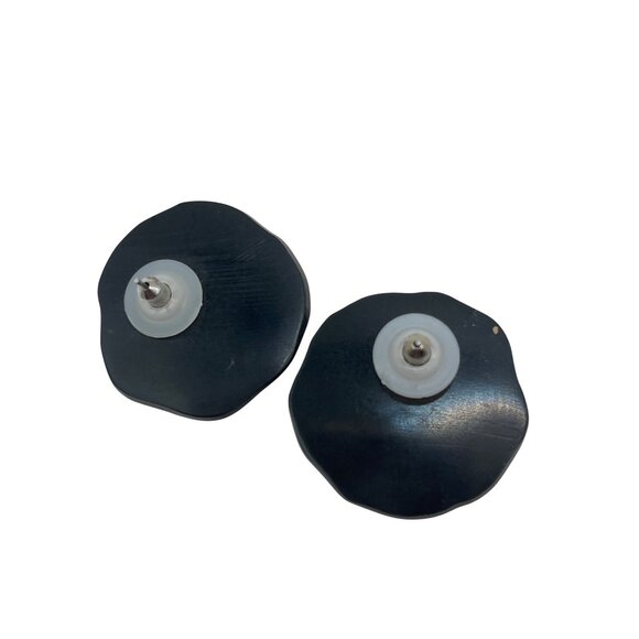 Black & Silver Faceted Round Post Earrings A172 - Picture 2 of 3